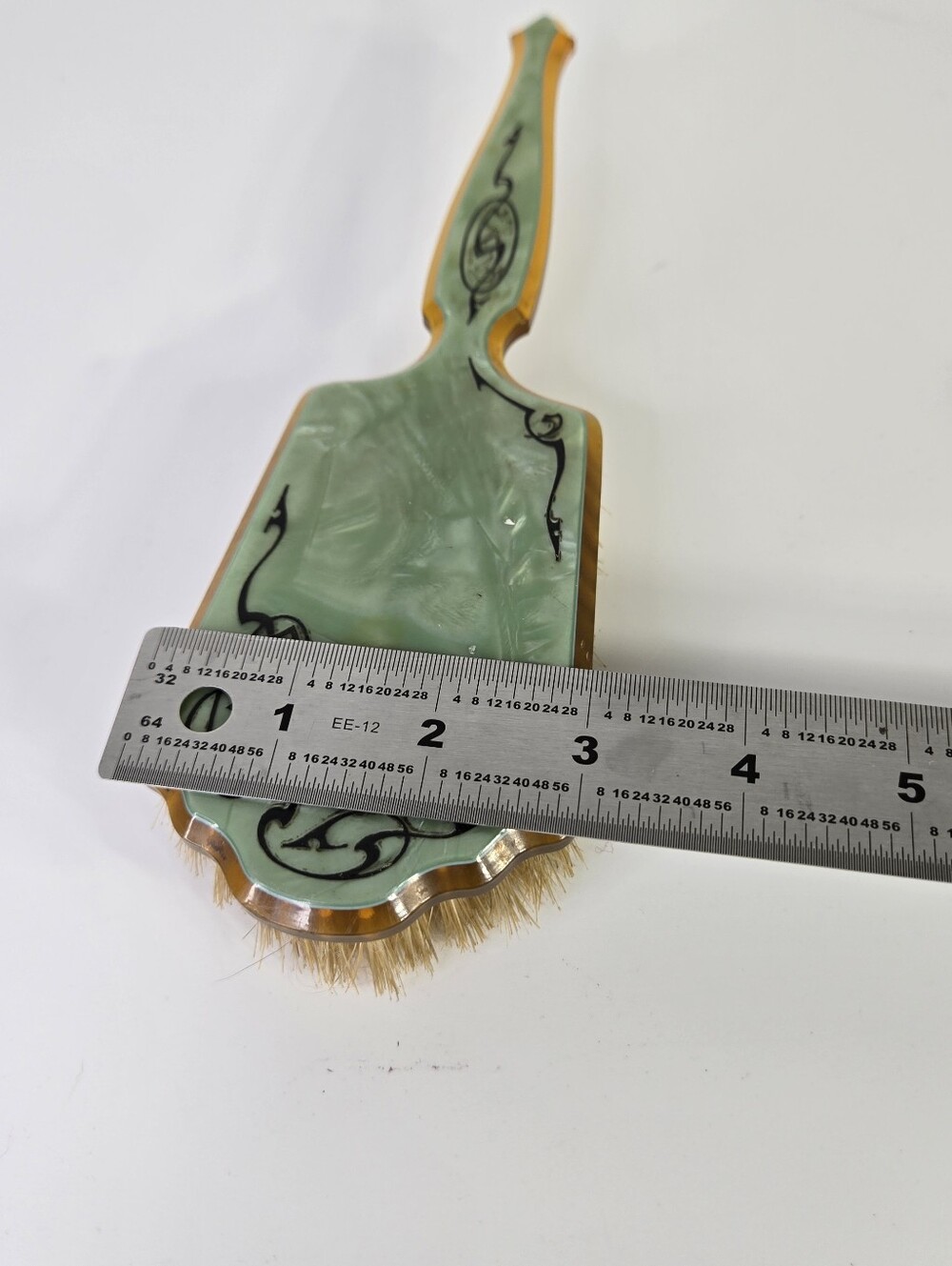 VTG Art Deco Green Pearlized Celluloid Vanity Hair Brush 1920s 30s  9" Art Nuvou - Picture 13 of 13